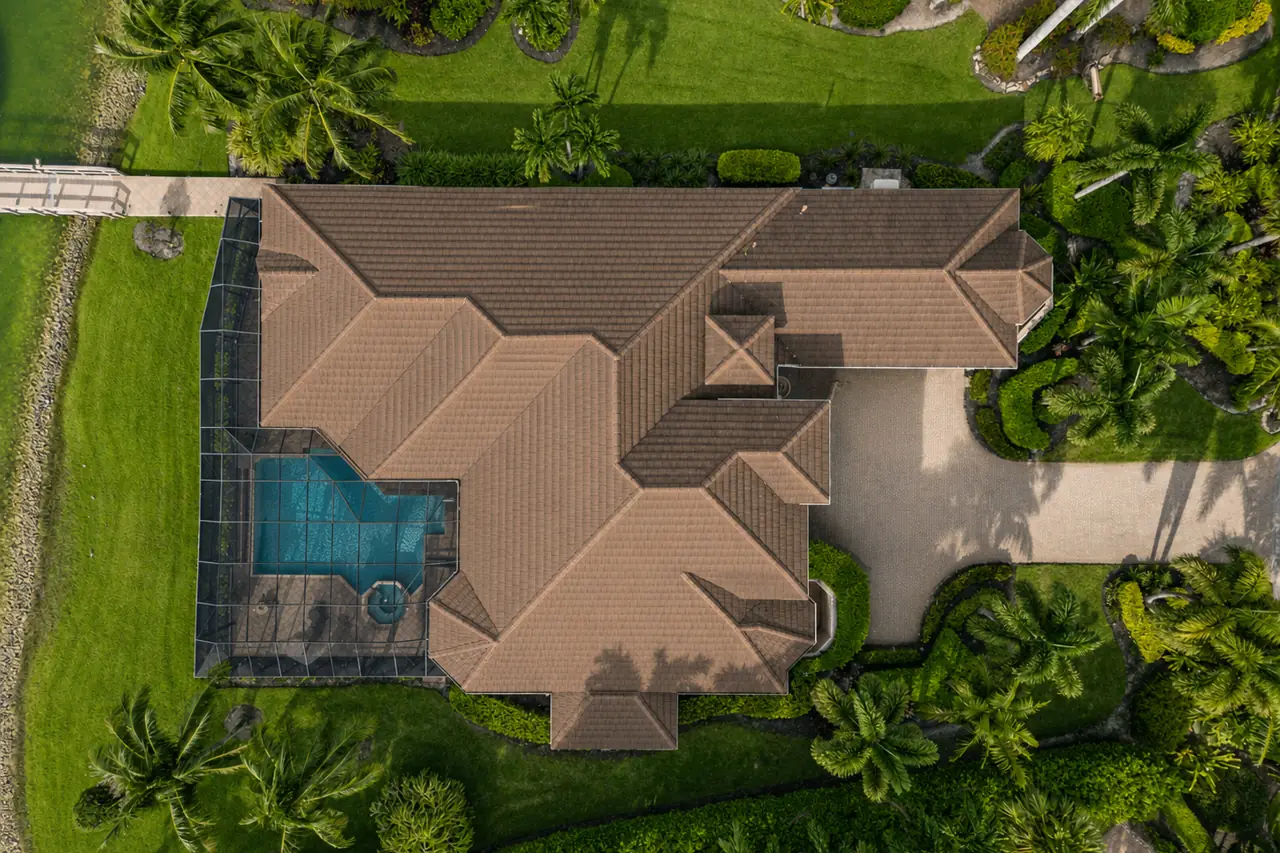 The finished tile roof from above